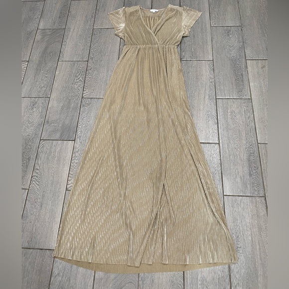 Baltic Born Gold Athena Pleated Maxi Dress Size Small - Picture 6 of 7